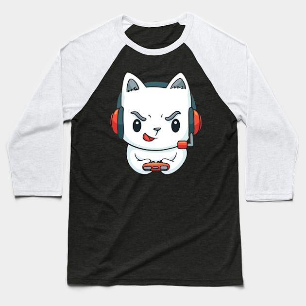 Cute Funny Cat Playing Video Games - Cat Lover Baseball T-Shirt by Artistic muss